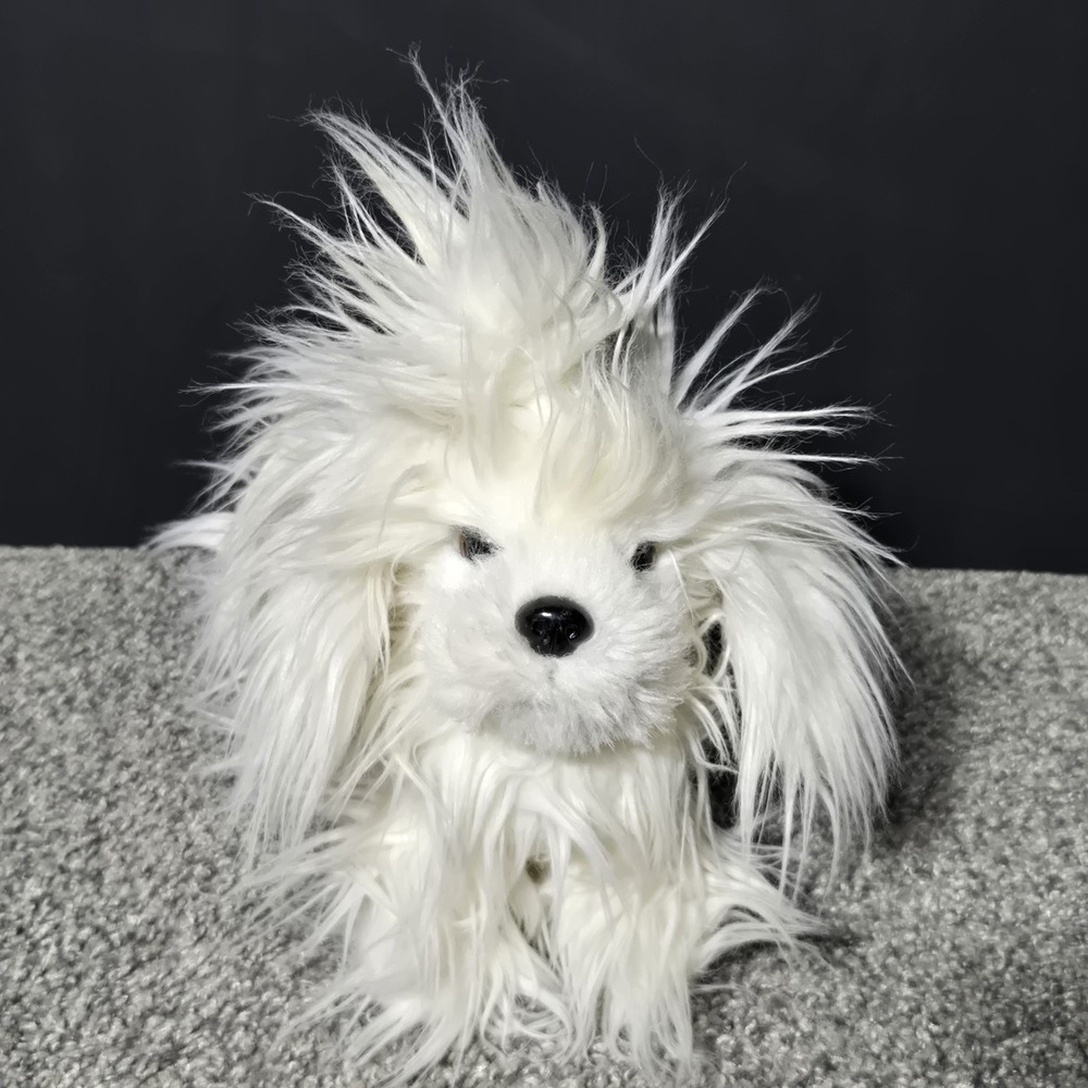 BATTAT‎ Long Hair White Dog Plush Stuffed Animal Needs Love & A Hair Do